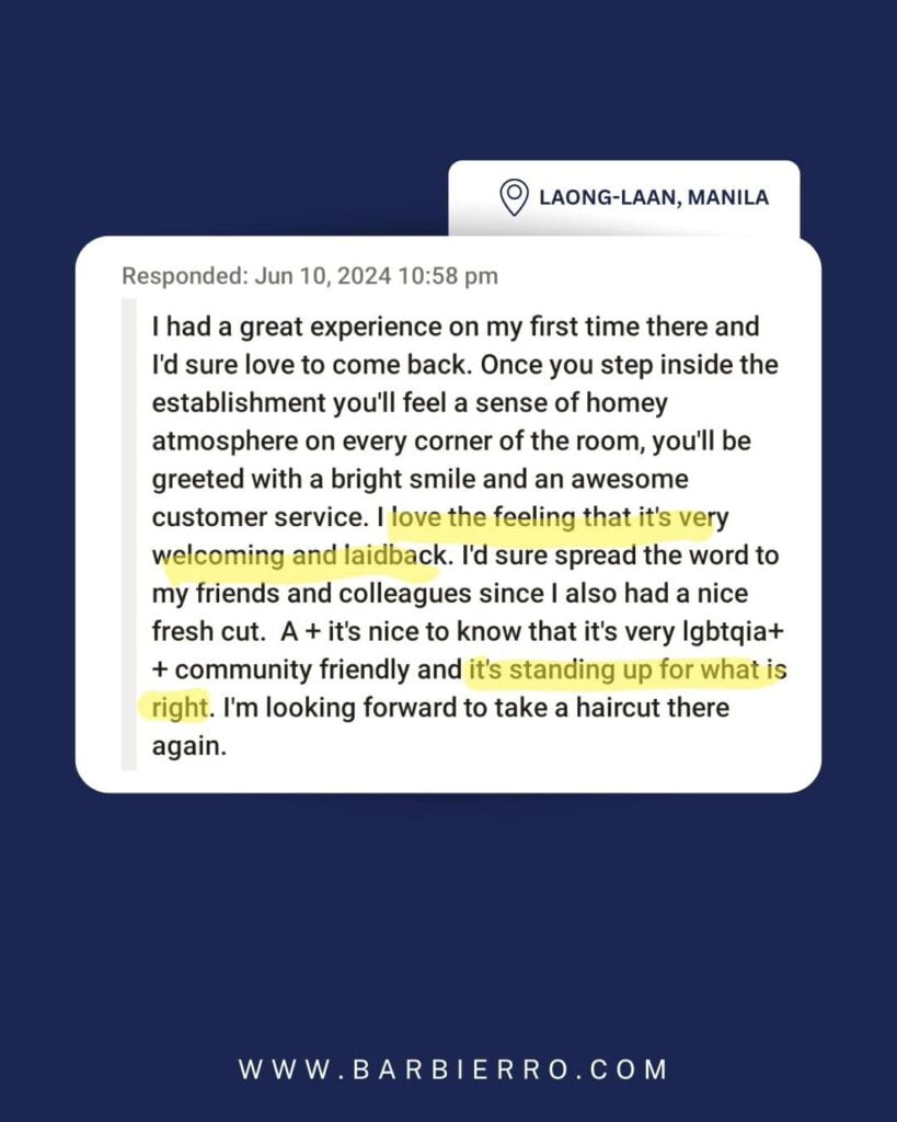 Barbierro Barbershop Client Feedback - Laong Laan Manila