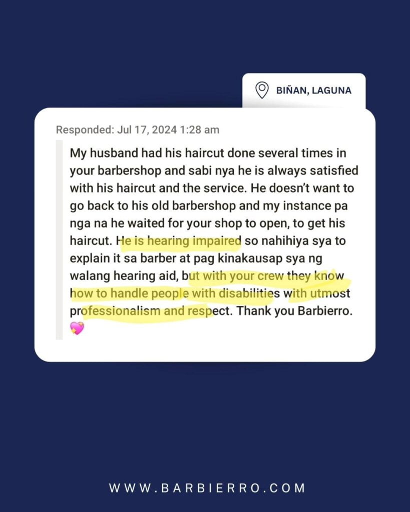 Barbierro Barbershop Client Feedback - Binan Laguna